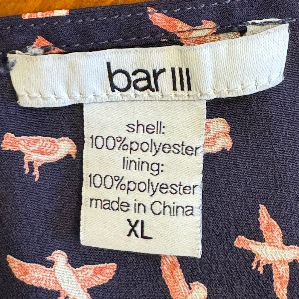 Novelty Print Birds Bar III Dress Long Sleeve Navy Blue Size XL Summer Spring - Picture 15 of 16